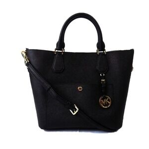 Michael Kors Greenwich Large Saffiano Leather Grab Bag Black EUC Crossbody Urban